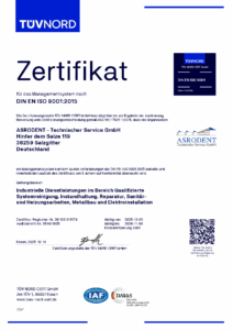 ASRODENT Zertifikat Managementsystem 9001 : 2025 Zertifikat Managementsystem nach DIN EN ISO 9001 : 2025