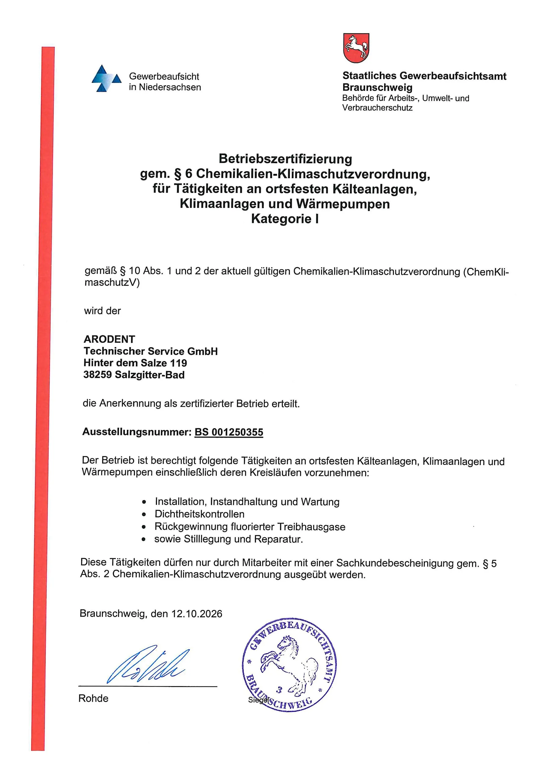 Zertifikat Kälteanlagen 2026 Zertifikat Kälteanlagen 2026 Chemikalien Klimaschutzverordnung